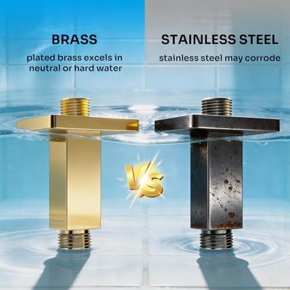 Enga Square Shower Arm with Flange, 3 Inches Ceiling Mount Replacement Rain Shower Head Straight Arm, Bright Gold - color: Polished Gold, style: 3 Inch