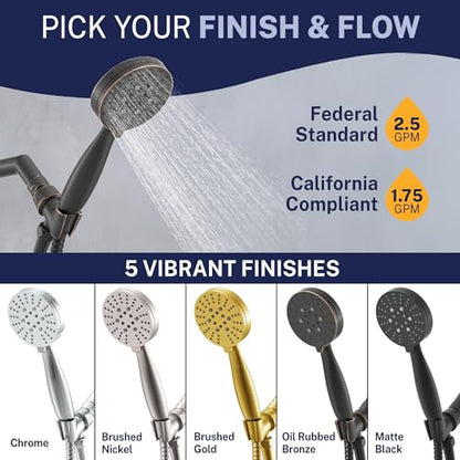 HammerHead Showers® Solid Metal 3-Spray Handheld Shower Head with Long Hose and Holder - OIL RUBBED BRONZE - 2.5 GPM High Pressure Shower Head with Handheld Sprayer - WIDE, MASSAGE, and MIST Sprays - color: Oil Rubbed Bronze, size: 2.5 GPM Standard