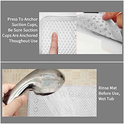 Shower and Bath Mat,Non-Slip Machine Washable and Extra Large Bathtub Mats with Drain Holes and Suction Cups Soft Foam Tub Mats-36” X 17”,White - color: White