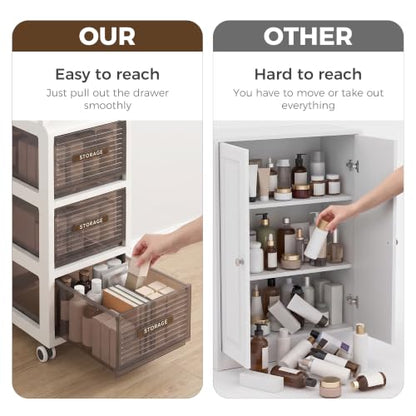 Bathroom Storage with Drawers, 9.8" Wide Slim Storage Cabinet | Narraw Cart with Wheels for Small Spaces Kitchen Office Bedroom Dinning Room Under Desk, 29.7" Tall - size: 25x41x75 cm