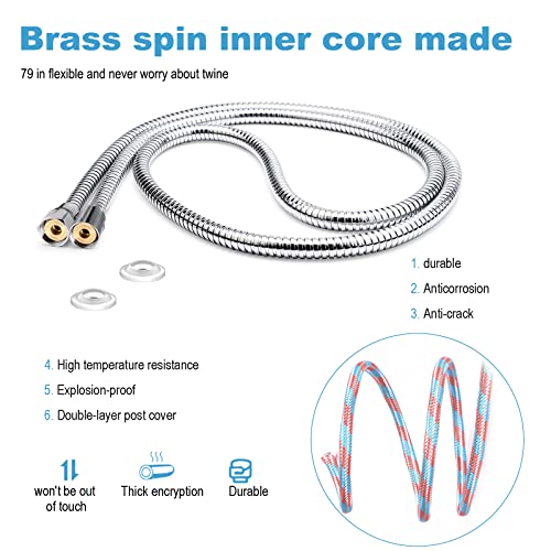 Shower Hose, 79 Inches Shower Hose Extra Long，Superior Shower Hose Attachment for Shower Head，Durability Brass/Copper Made Conncetors