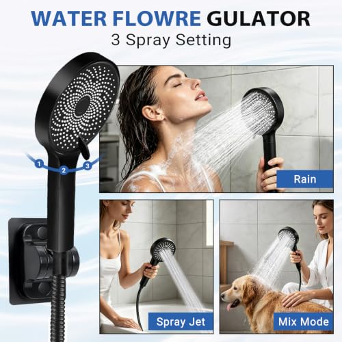 Shower Head,12”Rain Shower Head with Handheld Spray Combo with 11'' Angle Adjustable Extension Arm/Flow Regulator/Shower System,High Pressure Rainfall Shower Head Clean Bathroom,Matt Black - color: Black, size: 12 Inch