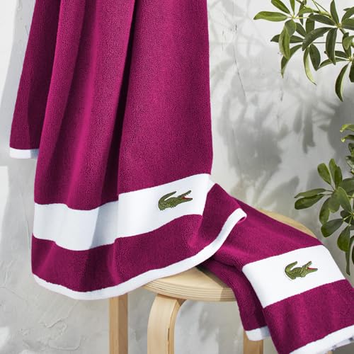 Lacoste Sport Stripe 6-Piece Luxury Cotton Towel Set – Made with 100% Soft Supima Cotton, Absorbent & Quick-Drying, Includes 2 Bath Towels, 2 Hand Towels, 2 Washcloths, Magenta - color: Magenta