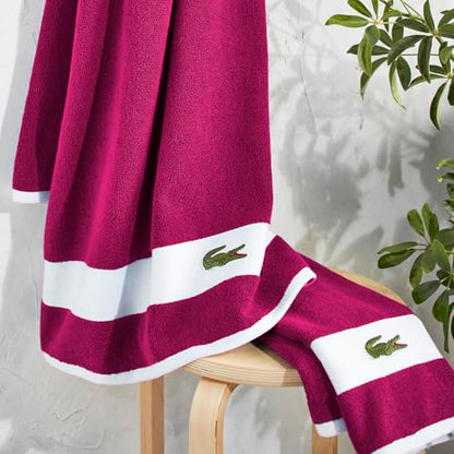 Lacoste Sport Stripe 6-Piece Luxury Cotton Towel Set – Made with 100% Soft Supima Cotton, Absorbent & Quick-Drying, Includes 2 Bath Towels, 2 Hand Towels, 2 Washcloths, Magenta - color: Magenta