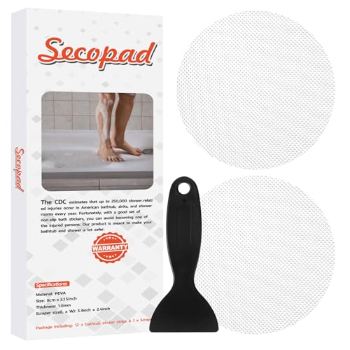 Secopad 24PCS Round Non Slip Bathtub Stickers with Scraper, White | Original Large Anti-Slip Treads, Comfortable PEVA Material, Strong Adhesive, Easy to Use, For Bath Tubs, Showers & Stairs - color: White