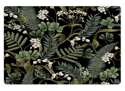 HVEST Green Leaf Bath Mat for Bathroom, White Floral Berry Plant Pattern Non-Slip Bathroom Mat, Watercolor Botanical Memory Foam Bath Rug, Shower Mats, Quick-Drying Toilet Rug, 23X15 Inches - color: Black Green