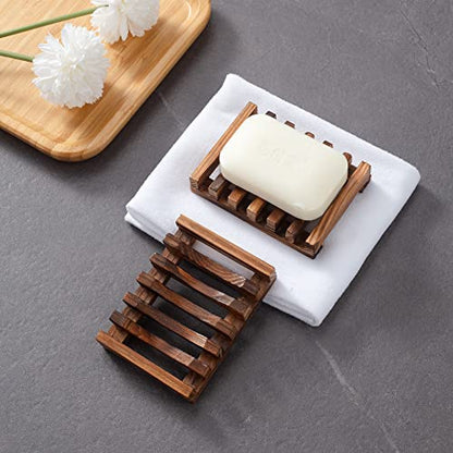 Wooden Soap Dish for Shower,Set of 2 Shower Soap Holder,Self draining Bar Soap Holder for Bathroom, Homemade Soaps Saver Natural Soaps Tray, Vowupt - color: Brown