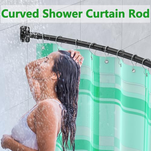 Curved Shower Curtain Rod, Adjustable 45-72 Inches Curved Shower Rod, Rustproof Shower Curtain Rod, Never Fall Telescoping Design for Bathroom, Black, Need to Drill - color: Black