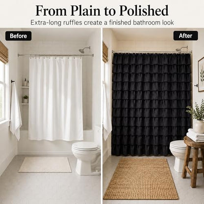 Black Gothic Shower Curtain for Bathroom, Extra-Long 72 x 84 inch, Ruffle | Cascading Layered Ruffles, 72x84, 8ft, 12 Plastic Hooks Included, Machine Washable, Soft Brushed Microfiber Fabric - color: Black, size: 72"W x 84"L (Pack of 1)