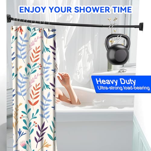 Black Curved Shower Curtain Rod Round Shower Rod Adjustable 33-78 In Stainless Steel Rustproof Bowed Shower Curtain Rods for Bathroom Bathtub Stall Rounded Curved Shower Rod Bar Need to Drill