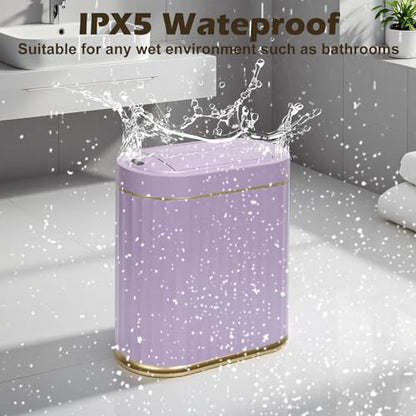 SYNCVIBE Bathroom Sensor Trash Can, 2 Gallon, Butterfly Lid, Purple | Automatic Garbage Can, IPX5 Waterproof Trash Bin, Under-Counter Wastebasket for Bedroom and Living Room - color: Purple