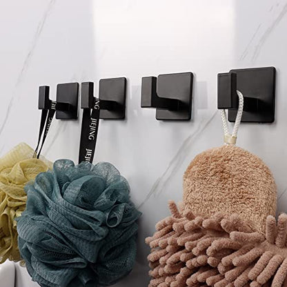 Bath Towel Hook,4 Pack Self Adhesive Square Coat Hooks, Sturdy No Drilling Robe Hook, Heavy Duty Aluminum Clothes Hanger, Wall Hooks for Bathroom Bedroom Kitchen (2 Inch,Black) - color: Black, size: 4 Pack