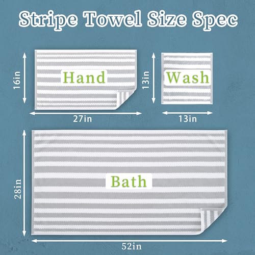 Waffle Bath Towels, 4PC 28" x 52" - 100% Cotton | Quick Dry | Light Weight | Soft | Breathable, Striped Bath Towels for Bathroom, Shower Towel Gift Set, Gray Stripes and White Checker/Waffle - color: Grey and White, size: 4 PC Bath Towel Set