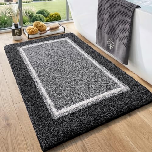 DEXI Bathroom Rugs 36x24, Soft Absorbent Bath Mat, Dark Grey | Non Slip Washable Bathmat, Thick and Plush Microfiber, Quick Dry, For Shower Floor, Sink, Tub, Laundry Room - color: Dark Grey, size: 36" X 24" (Rectangular)