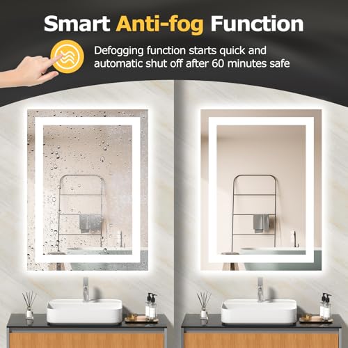 Hivone 24"X32" LED Bathroom Mirror with Lights, Anti-Fog, Dimmable, Backlit + Front Lit, Smart Bathroom Vanity Mirror, Memory Function, Shatterproof, Tempered Glass (Horizontal/Vertical) - size: 24"L x 32"W