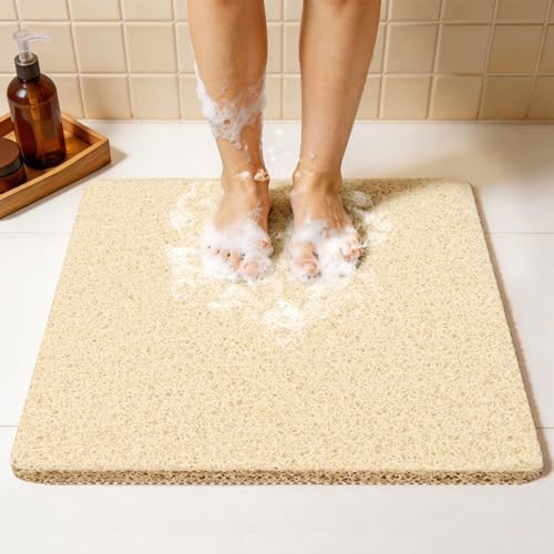 24 * 24in Shower Mat Bathtub Mat Non Slip | Bathmats Non Slip, Quick Drying Foot Scrubber Loofah Mats for Inside Shower, Tub, Bathroom, Home, Beige - color: Beige, size: 24" x 24" (Rectangular)