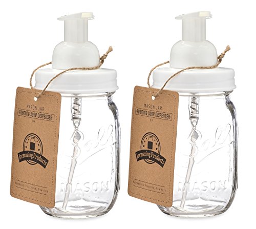 Mason Jar Foaming Soap Dispenser – White – with 16 Ounce Ball Mason Jar - Two Pack! - color: Ball Jar, White, size: 2 Pack