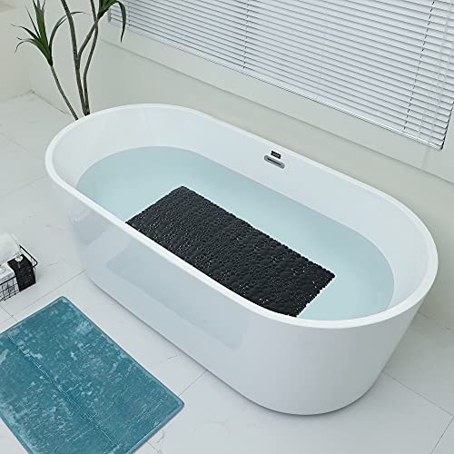 Extra Long Pebble Bath Tub Shower Mat 34.2 x 15.7, Bathmat Non-Slip with Suction Cups, Machine Washable, Bathroom Mats, Smooth/Non-Textured Surface Only (34.2" x 15.7", Black) | Extra Long Bath Mat for Tub Non Slip, Machine Washable, Shower Mats for Insid