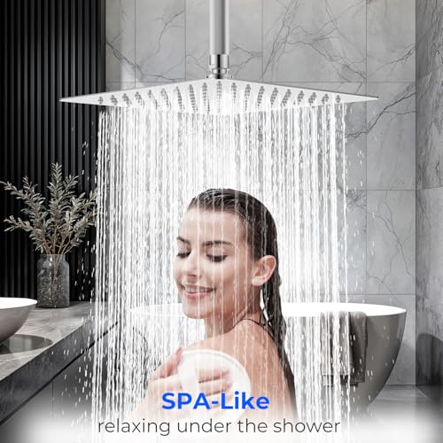 Square Rainfall Shower Head, High Pressure Flow with 304 Stainless Steel Made, Relaxed Shower Experience, Universal Ceiling or Wall Mount, 10inch Chrome - color: Chrome, size: 10 Inch
