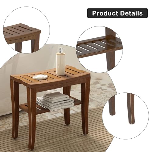 SogesPower Bamboo Shower Bench Bathroom Spa Bench Shower Seat Shower Bench Waterproof Storage Shelf, Walut - color: Brown