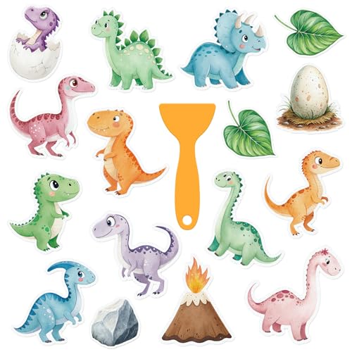 Whaline 30 Pcs Non Slip Bathtub Sticker Dinosaur Bathroom Anti Slip Shower Tread with Scraper Adhesive Bath Tub Decals for Kids Shower Floor Decor