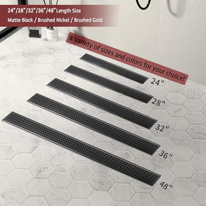 Linear Shower Drain, 28 inch Matte Black | Including Hair Catcher and Removable Grate, 304 Stainless Steel, Easy to Install and Clean (Drain Base Not Included) - color: Matte Black, size: 28 inch