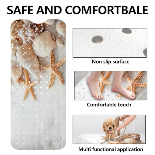 LNOND Summer Beach Bathtub Mat Non Slip, 40 X 16 Inch Tub Mat for Bathroom, White Sand Beach Bath Tub Shower Mat with Drain Holes and Suction Cups - color: White Sand Beach Bathtub Mat