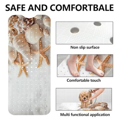 LNOND Summer Beach Bathtub Mat Non Slip, 40 X 16 Inch Tub Mat for Bathroom, White Sand Beach Bath Tub Shower Mat with Drain Holes and Suction Cups - color: White Sand Beach Bathtub Mat