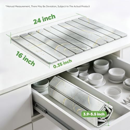 Stone Drying Mat for Kitchen Counter, Quick Diatomaceous Earth Mats for Dishes, 24"L x 16" W Super Absorbent Fast-Drying Collapsible Countertop Stone Mat (Marble White Yellow, 24" x 16") - color: Marble White Yellow