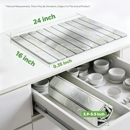 Stone Drying Mat for Kitchen Counter, Quick Diatomaceous Earth Mats for Dishes, 24"L x 16" W Super Absorbent Fast-Drying Collapsible Countertop Stone Mat (Marble White Yellow, 24" x 16") - color: Marble White Yellow