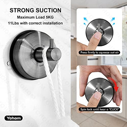 YOHOM Suction Cup Hooks - Black Stainless Steel Window and Shower Towel Hooks - Holds 2 Pcs - color: 2 Black