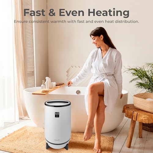 SereneLife Towel Warmer Bucket Style – Portable Blanket Heater for Spa and Bathroom, Large Capacity, Customizable Fragrance, Auto Shut-Off, Fits 2 Large Towels or Blankets, One-Touch Control, Black - color: Black
