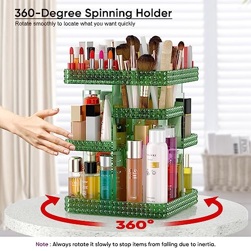 360 Rotating Makeup Organizer, Acrylic DIY Adjustable Bathroom Makeup Carousel Spinning Holder Rack, Large Capacity Cosmetics Storage Box Vanity Countertop, Skin-care Organizers (Green) - color: Green