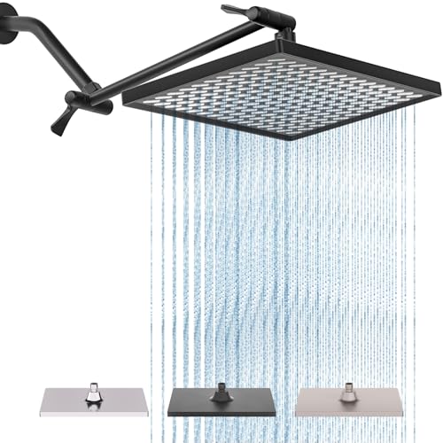 Cobbe Rainfall Shower Head for Bathroom, 11.8 Inch Large Rectangular with Adjustable Stainless Steel 11 Inch Extension Arm - Premium Quality Luxury Experience, 1-Min No Tools Installation, Black - color: Black