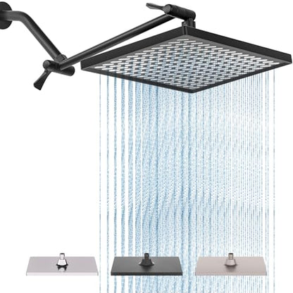 Cobbe Rainfall Shower Head for Bathroom, 11.8 Inch Large Rectangular with Adjustable Stainless Steel 11 Inch Extension Arm - Premium Quality Luxury Experience, 1-Min No Tools Installation, Black - color: Black