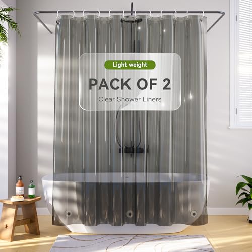 Clear Black Shower Curtain Liner 72x72, 2 Pack Lightweight Plastic Shower Liner PEVA 72 x 72 Waterproof Shower Curtains for Bathroom with 3 Strong Magnets and Rustproof Grommets - color: Clear Black, size: 72"W x 72"L (Pack of 2)