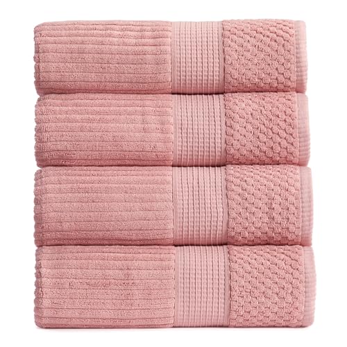 100% Cotton Bath Towel Set | 4-Pack | Textured | Rose | Absorbent & Quick-Dry Bathroom Towels | Textured and Durable Cotton Towels for Bathroom | OEKO-TEX | Krista Collection - color: Bridal Rose, size: Bath Towel (4 Pack)