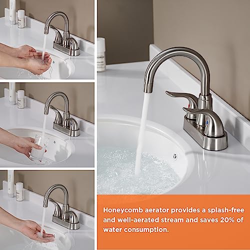 Bathroom Sink Faucet 2 or 3 Hole Brushed Nickel Centerset 4 Inch | Bathroom Sink Faucet 2 Handle Over ABS Non-Metallic Lavatory Bathroom Faucet with Pop up Drain Water Supply Hoses