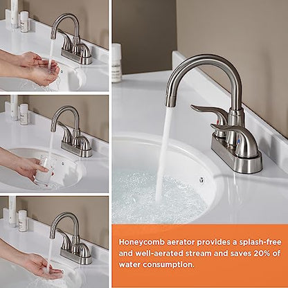 Bathroom Sink Faucet 2 or 3 Hole Brushed Nickel Centerset 4 Inch | Bathroom Sink Faucet 2 Handle Over ABS Non-Metallic Lavatory Bathroom Faucet with Pop up Drain Water Supply Hoses