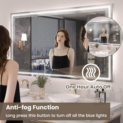Snowdool 72 x 36 in LED Bathroom Mirror, Front and Backlit, Anti-Fog | Front and Backlit, 3 Color Temperatures, Anti-Fog, Tempered Glass - size: 36"L x 72"W