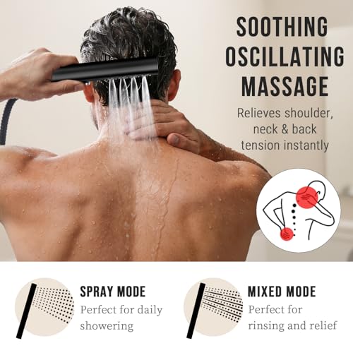 G-Promise All Metal Round 3 Function Handheld Shower Head(Matte Black) | All Metal Construction, 3 Function Modes with Massage, Modern Look, Push Switch, Easy Installation - color: Matte Black, style: Round