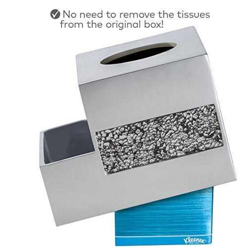 Crackled Glass Tissue Box Cover Square Silver Decorative Multi-function Storage Organizer Caddy; Tissue Box Holder & Countertop Nightstand Bedside Table Organizer Makeup, Phone, Remote Control Holder - style: Tissue Box Organizer