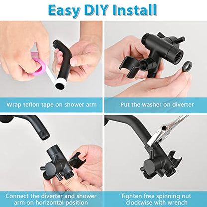 PDPBath Solid Brass 3 Way Shower Arm Diverter Valve with Handheld Holder for Dual Shower Heads with G1/2 Universal Connection - Matte Black - color: Matte Black-2