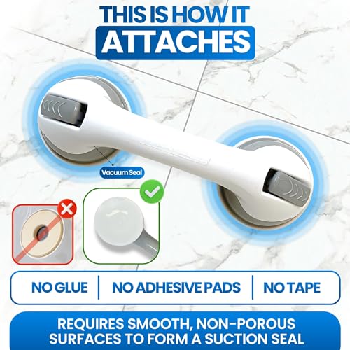 Safe-er-Grip Safe-er-Grip Changing Lifestyles Suction Cup Grab Bars for Bathtubs & Showers; Safety Bathroom Assist Handle, White & Grey, 12 inches | Changing Lifestyles, For Bathtubs & Showers, Safety Bathroom Assist Handle - color: White Grey Accents, si