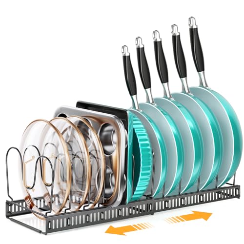 MUDEELA Expandable Pot Pan Lid Organizers inside Cabinet, 12 Divider-Black | Expandable 11.8–22.9", 12 Adjustable Divider, Tool-Free Assembly, Non-Slip, Scratch-Proof, For Pan Lid Cutting Board Bakeware - color: Black, size: 12 Dividers