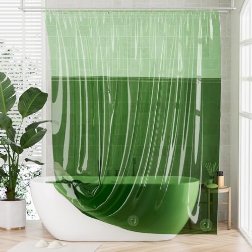 AmazerBath 100% EVA Shower Curtain Liner, 72 x 72 Inches Heavy Duty Shower Curtain and Liner 2-in-1 with 3 Clear Stones and 12 Brass Grommets, Color Block Soft Shower Liner - Mint Green & Pine Green - color: Rainbow Flip Forest