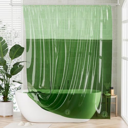 AmazerBath 100% EVA Shower Curtain Liner, 72 x 72 Inches Heavy Duty Shower Curtain and Liner 2-in-1 with 3 Clear Stones and 12 Brass Grommets, Color Block Soft Shower Liner - Mint Green & Pine Green - color: Rainbow Flip Forest
