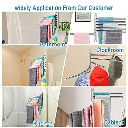 6-Arm Swivel Towel Bar, 180°Rotating Towel Rack Wall Mounted, 304 Stainless Steel Rustproof Heavy Duty Towel Holder for Bathroom Kitchen Laundry Room, Space Saving, Brushed Nickel Finish - color: Silver, size: 6 Arms