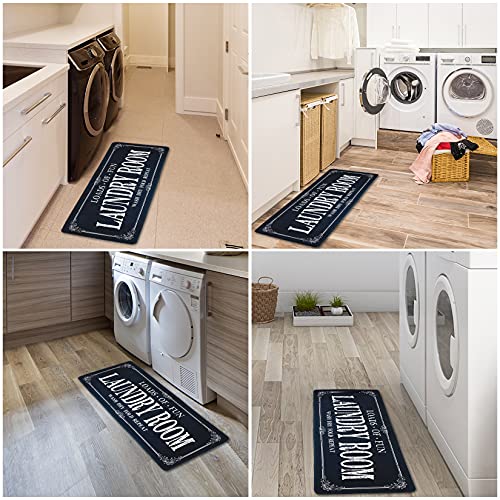 ROMAMIGO Non Slip Laundry Runner Rug - Farmhouse Kitchen Floor Mat for Mudroom and Bathroom - Black, 20 X 47 Inches - color: Black