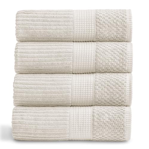 100% Cotton Bath Towel Set | 4-Pack | Textured | Beige | Absorbent & Quick-Dry Bathroom Towels | Textured and Durable Cotton Towels for Bathroom | OEKO-TEX | Krista Collection - color: Beige, size: Bath Towel (4 Pack)
